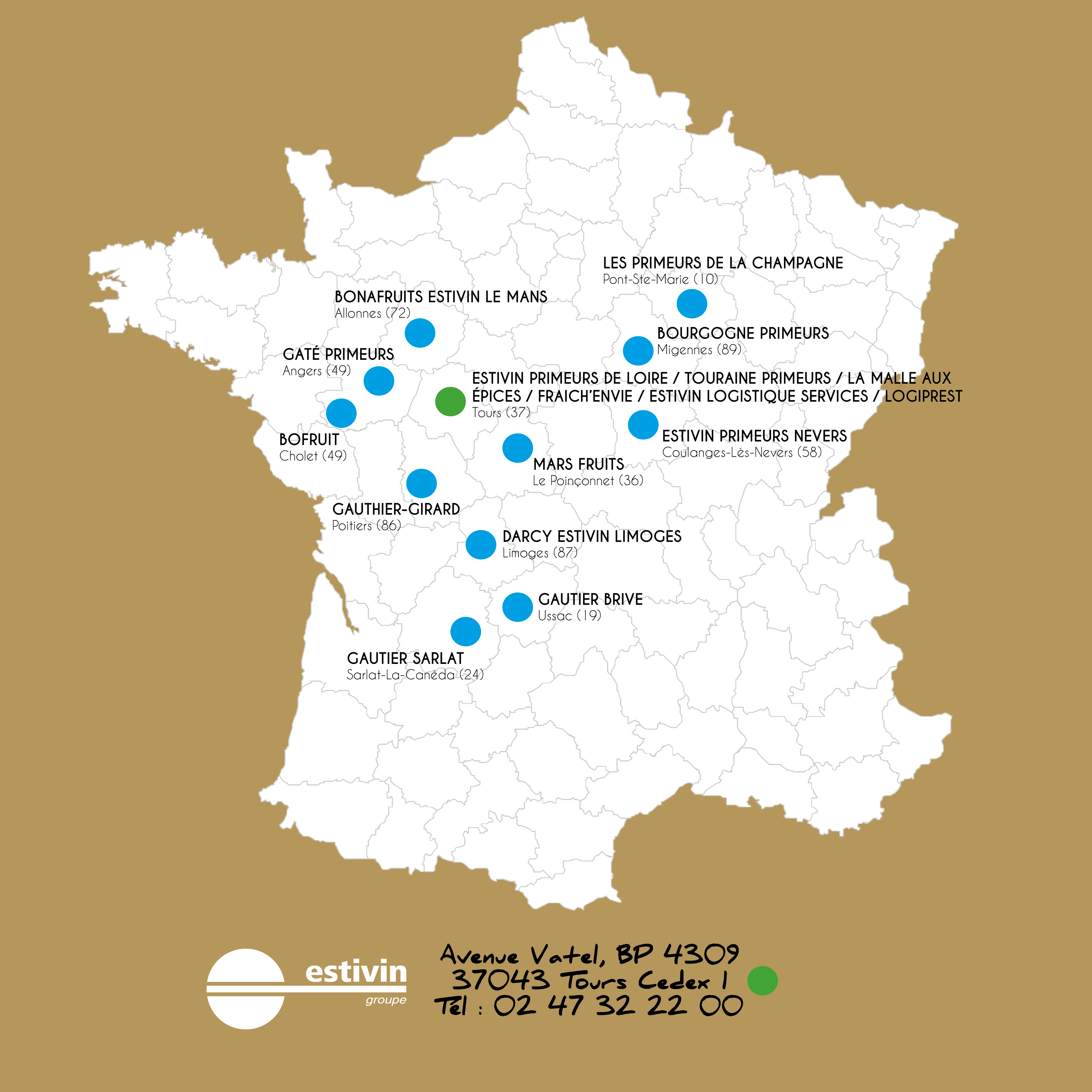 Carte filiales groupe Estivin